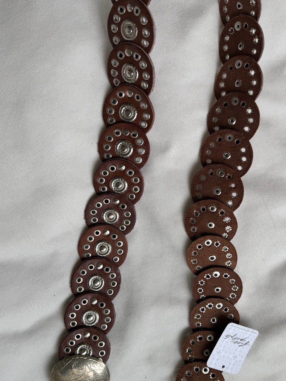 Free People Brown Leather Disc Snap Belt with Silver-Tone Studs